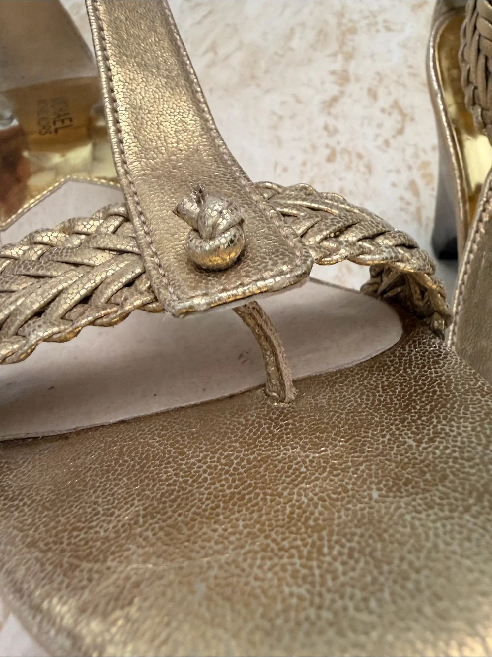 MICHAEL Michael Kors Gold Braided Ankle-Strap Mid-Heel Sandals